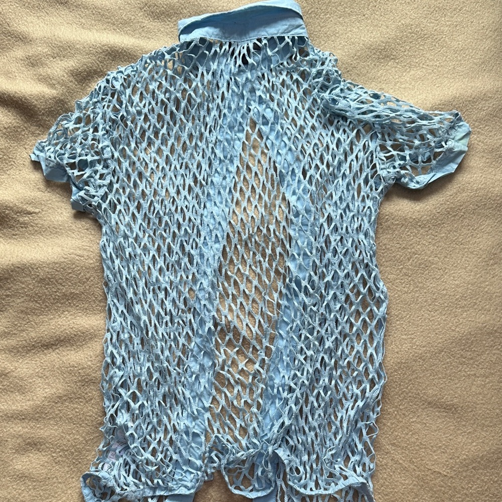 Blue Mesh Button Down Shirt - Picture 3 of 3